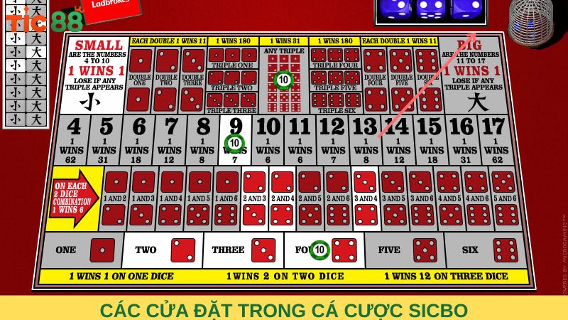 Các cửa đặt trong cá cược Sicbo