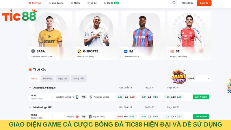 Giao diện game cá cược bóng đá Tic88 hiện đại và dễ sử dụng