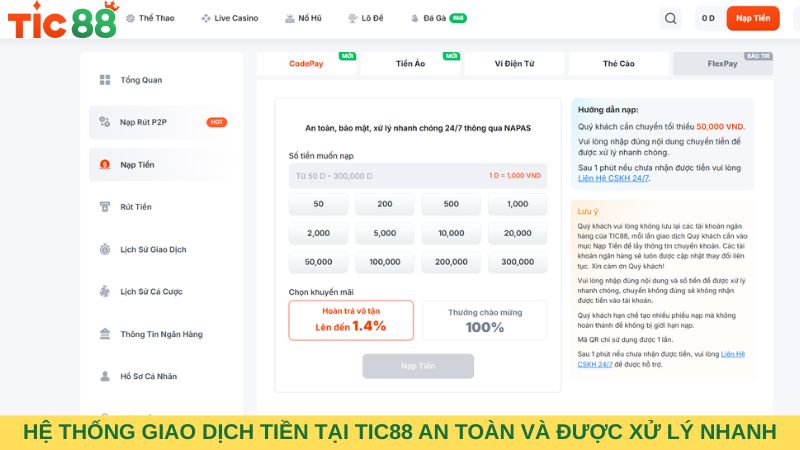 Hệ thống giao dịch tiền tại TIC88 an toàn và được xử lý nhanh